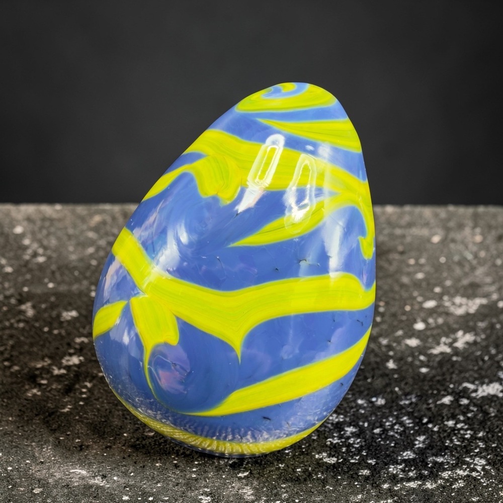 Italian Glass Paperweight Egg Blue Green Swirl Hand Blown Decorative‎ Sculpture